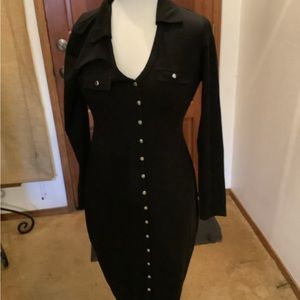 Venus Black Button Front Dress Size L